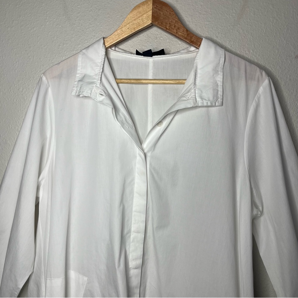 Luukaa White Cotton Poplin Asymmetrical Button Down Shirt Tunic Lagenlook Layer - Picture 4 of 10